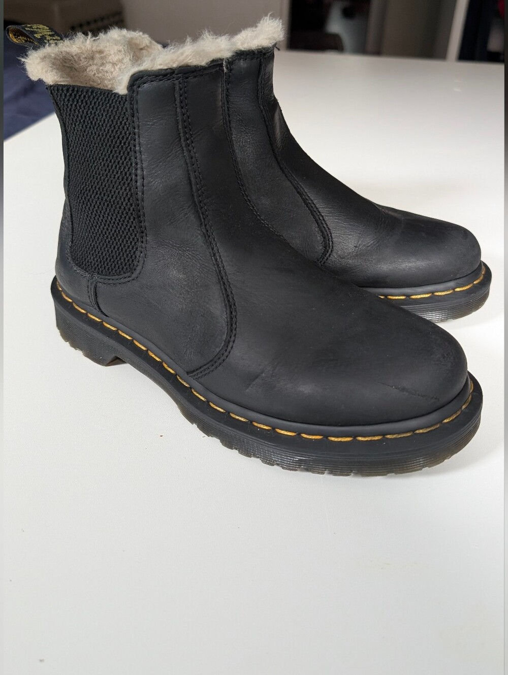 Dr. Martens Black Leather Chelsea Boots with Yellow Stitching